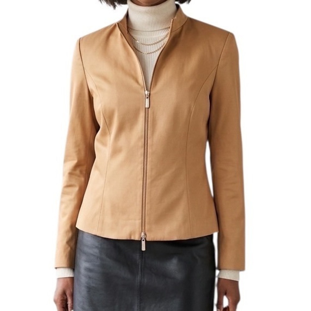 The Limited Stretch Camel Gold Zip Up Mock Neck Jacket Blazer Womens Large L - Picture 1 of 9